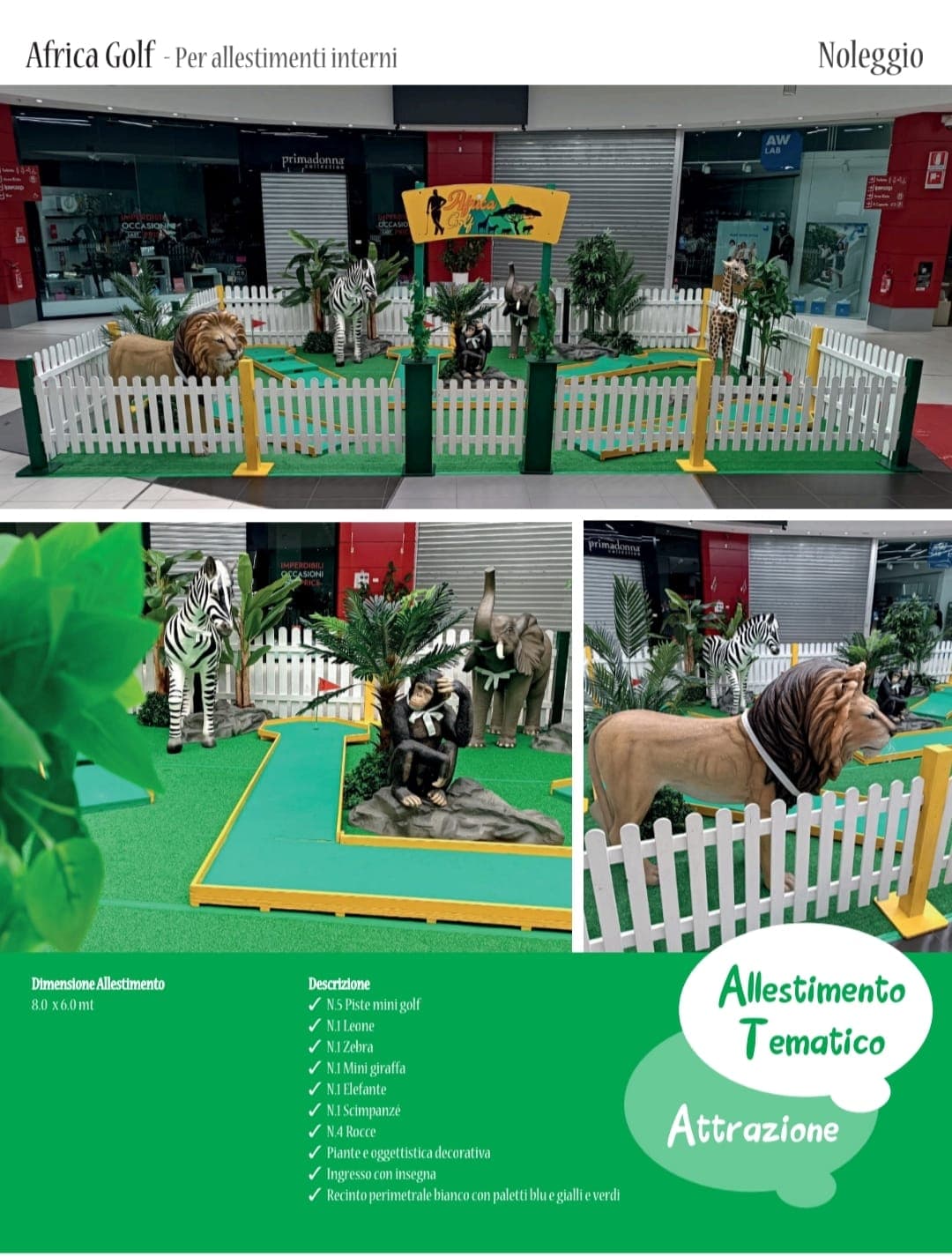 Africa Golf allestimento interno con animali scenografici